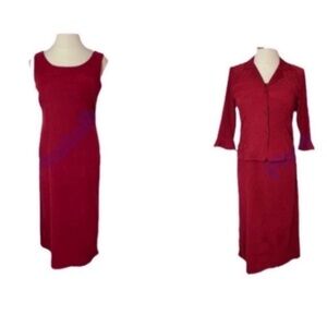Vintage Studio 1 Dress Jacket Coord Set Maxi Red Flutter Sleeves Micro Suede 12